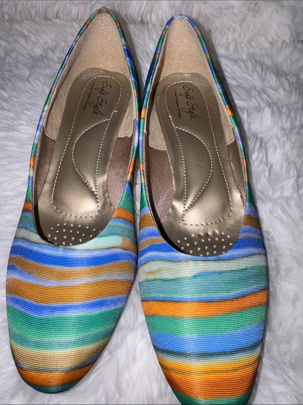 Soft Style Multicolor Striped Ballet Flats - Blue, Green, Orange